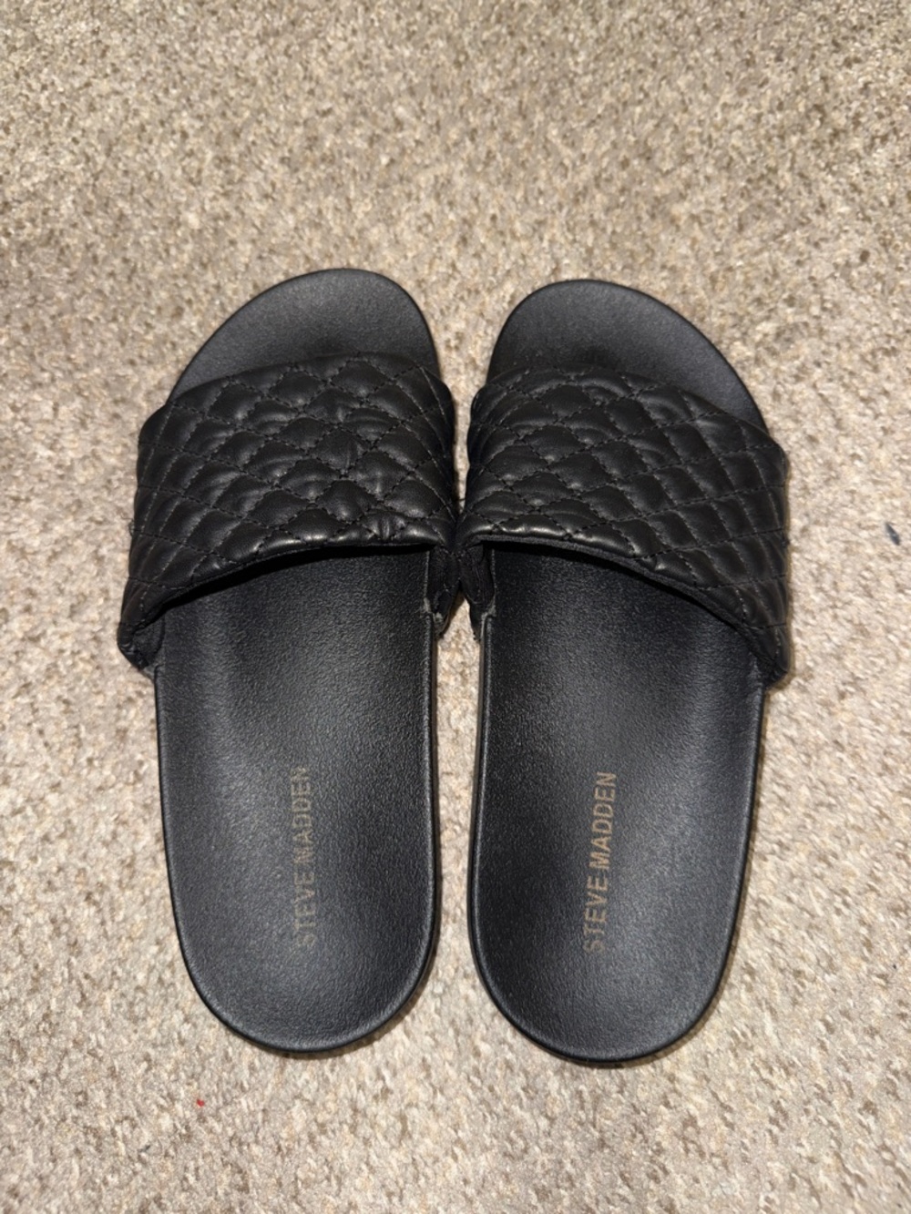 Steve Madden Black Quilted Slide Sandals with Padded Strap - Women’s
